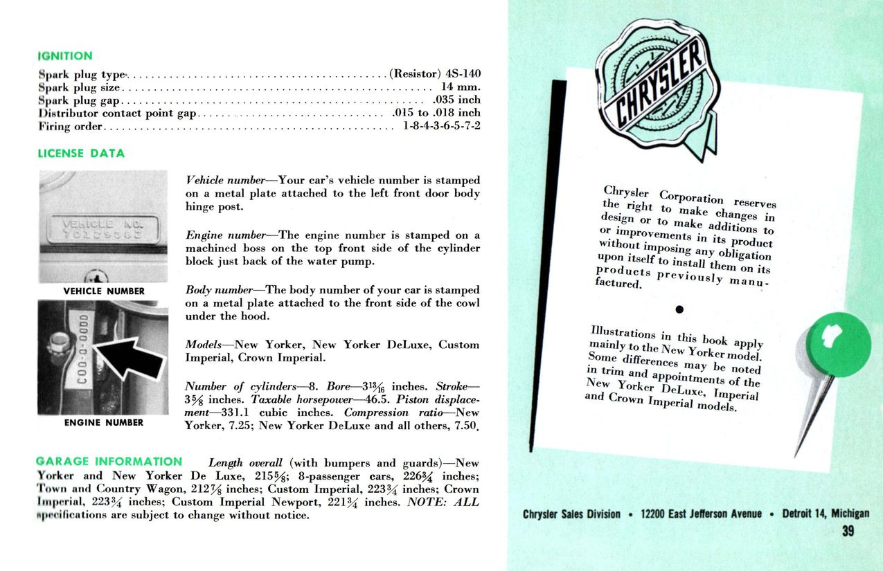 1954 Chrysler Owners Manual Page 42